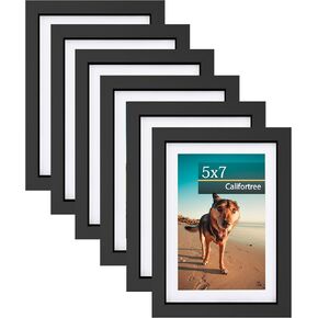 إطار صورة Califortree 5x7 - عرض صور 4x6 مع حصيرة أو 5x7 بدون حصيرة - تثبيت على الحائط أو سطح الطاولة، أسود، 6 عبوات in Kuwait
