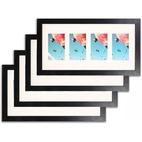 The Display Guys - Black Wooden Minimalist Picture Frames Set - Tempered Glass - 18x24 matted to 12x18 - Wall Hanging - 4-Pack