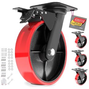 8inch Casters Set of 4，Caster Wheels-Heavy Duty Plate Casters,Swivel Industrial Casters with Brake for Cart Furniture and Workbench Locking 3520lbs Capacity（with 2 Brake and 2 Swivel Set)