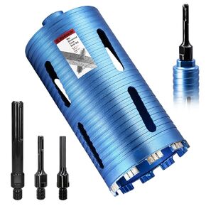 2 1/2" Dry Core Drill Bit, 5/8"-11 Thread, with 3 Adapters Included: SDS Plus, SDS Max and 1/2" Hex Shank; 9.5" Drill Depth, 2.5 inch Diamond Core Bits for Brick, Block and Masonry