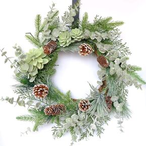 idyllic 22 Inches Greenery Wreath Snowy Pine Cone Grapevine Wreath Artificial Winter Garlands for Front Door Indoor Wall Decor for Home Office Decoration with Floral Swags and Pine Branches in Kuwait