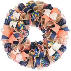 Everyday Door Wreath, Navy and Coral Decor, Moms Birthday Gift, Long Distance Same Day Present - Beige Burlap Jute Floral