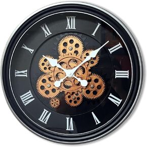 Evursua 15.2 Inch Large Gear Clock Real Gears Moving Wall Clock, Vintage Industrial Steampunk Aesthetics Art Home Decor Clock, Decorative Black Wall Clock for Living Room Decor Home Office