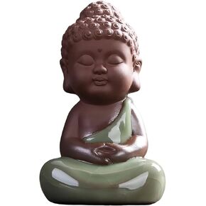 Ceramic Laughing Buddha Statue Purple Clay Maitreya Buddha Statue Happy Baby Buddha Statue Monk Figurine Office Desktop Mini Statue Tea Ornaments Home Decor Decoration (1)