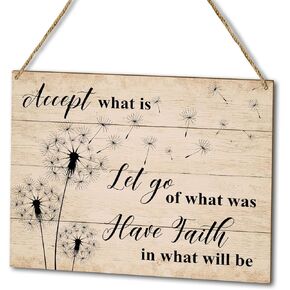 ديكور المنزل لوحة خشبية لافتة معلقة على الحائط، تقبل ما هو ترك ما كان، لافتة معلقة خشبية لديكور الهندباء الملهمة (قطعة واحدة)، هدية فنية للعطلات في غرفة لعب الحمام في المزرعة - 36 in Kuwait