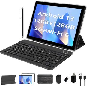 2023 Newest Tablets Android 13 Tablet 10.4 Inch, 16GB RAM+128GB ROM, 2000*1200 2K FHD Display, Powerful 2.0Ghz CPU, 2.4G&5G&WiFi 6, Bluetooth 5.0, 2 in 1 Tablet with keyboard, Case, Stylus, Black
