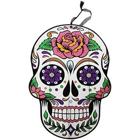 Halloween Decoration Day of The Dead Sugar Skull Hanging Wall Sign, 9.5x13 in (Rose)