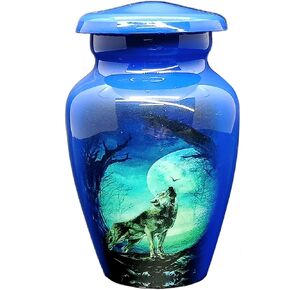 Keepsake Urn –Howling Wolf with Moon Keepsake Cremation Urn for Human Ashes with Velvet Box & Velvet Bag-Mini Keepsake Urn - Affordable Keepsake Urn (3 cu.in)