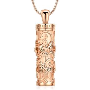 Urn Necklace for Ashes Cylinder Butterfly Cremation Jewelry for Women Men Stainless Steel Memorial Necklace Keepsake Jewelry Ashes Pendant