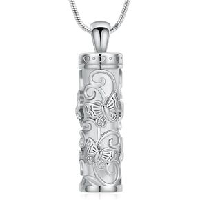 Urn Necklace for Ashes Cylinder Butterfly Cremation Jewelry for Women Men Stainless Steel Memorial Necklace Keepsake Jewelry Ashes Pendant