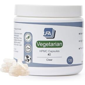 Empty Capsules Size 2 - Clear Vegan HPMC - 120 Count Jar - Fits Capsule Machine Filling Tray - Joined Vegetarian Caps Easy Snap for DIY Powder Supplement Pills - Halal Kosher Hypromellose