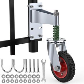 6Inch Gate Wheel, 500LB Capacities with 360 Degree Rotation, Tire Level Solid Heavy-Duty Gate Casters, Spring Shock Absorption Gate Wheels for Wooden, Metal and Tube Gates, with Screws and Wrenches
