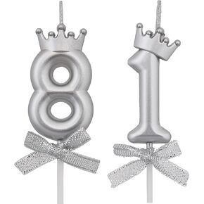 81 Birthday Candles, 81st Cake Candles, Silver Happy Birthday Number 81 Candles Cake Topper Decorations for Party Men Women