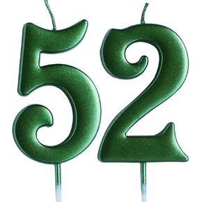 Green 52nd Birthday Candle, Number 52 Years Old Candles Cake Topper, Woman Or Man Party Decorations, Supplies