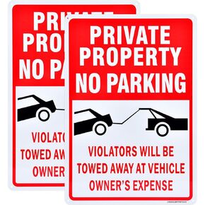 Private Property No Parking Signs, Violators Will Be Towed Away at Vehicle Owner's Expense Sign, 2 Pack 14x10 Inch Reflective Rustproof Aluminum, Weather & Fade Resistant, Waterproof, Easy Mount.