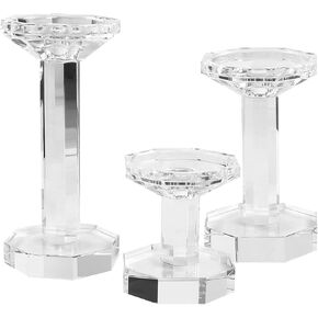 Crystal Candlestick Holders Set of 3, Clear Crystal Taper/Pillar Candles Holders– Table Centerpieces for Party and Wedding Decoration(4''/6''/8'' Tall)