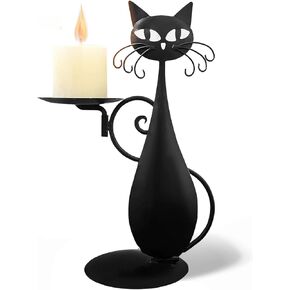 SAYTAY Candle Holder, Black Metal Cat Candlestick Holders Vintage Decorative, Retro Funny Candle Holder Table Centerpiece Ornaments for Home Wedding Party Anniversary (Black)