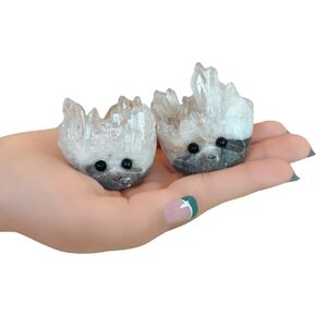 Natural Punk Rock Quartz Crystals Stones with Cute Faces, Gemstones for Home Decor (Set of 2, Clear Quartz)