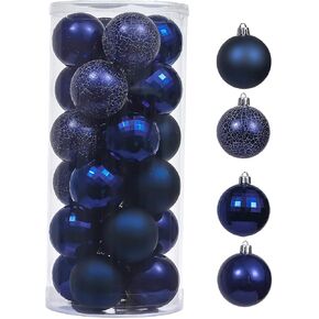Valery Madelyn Christmas Tree Decorations Set, 24ct Navy Blue Shatterproof Christmas Ball Ornaments Bulk, 2.36 Inches Winter Wonderland Hanging Ornaments for Christmas Trees Xmas 4th of July Holiday