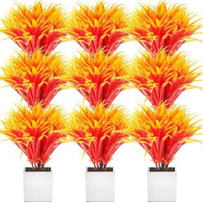 Giegxin 24 Bundles Artificial Fall Leaves Grass Stems for Home Decor UV Resistant Artificial Fall Plants Fake Autumn Grasses Artificial Shrubs Fake Outdoor Greenery for Autumn House Outdoor Porch