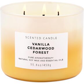 Vanilla Cedarwood Forest Candle - Highly Scented 3 Wick Candle for Home, Natural Soy Candle 15.8 oz - Aromatherapy Stress Relief Winter & Fall Candle - Balsam & Cedar Scented Candles for Women & Men