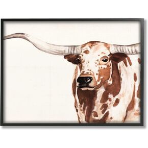 Stupell Industries Spotted Longhorn Cattle Smiling Brown Country Cow, Design by Annie Warren