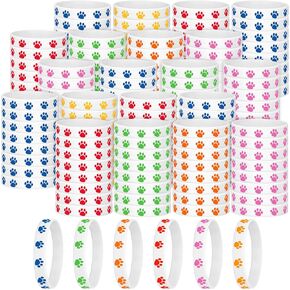 Gejoy 200 Pcs Paw Print Rubber Bracelets Multicolor Silicone Stretch Wristbands for Birthday Party Supplies, 8 Colors