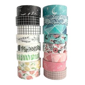 Washi Tape Set of 16 Rolls of 15 mm Wide Washy Tape Cute Decorative Tape for Journaling, Scrapbooking, Crafts, Bullet Journals, Planners, DIY Decor & Craft Supplies for Adults & Kids (Meadow)