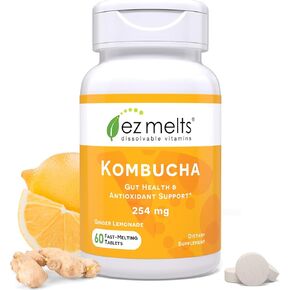 EZ Melts Dissolvable Sugar-Free Kombucha Tablets with SCOBY & Apple Cider Vinegar, Gut Health Supplements for Men & Women, Apple Berry Flavor, 2-Month Supply 