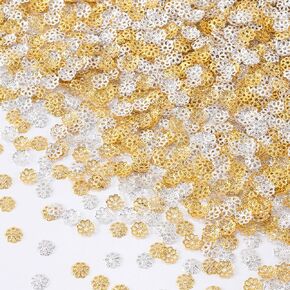 ANCIRS 2000pcs 7mm Spacer Beads Caps for Jewelry Making, Metal Flower Bead Caps for Bracelet Necklace- Gold & Silver