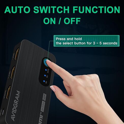 محول HDMI 2.1 4K 120 هرتز، محول AVIDGRAM HDMI 3 في 1 مع جهاز تحكم عن بعد بالأشعة تحت الحمراء، 3 منافذ 8K 60 هرتز، محور نحيف لتحديد HDMI تلقائيًا 48 جيجابت في الثانية، متوافق مع Xbox Series X، PS4 Pro، PS5، تلفزيون UHD، شاشة، جهاز عرض in Kuwait