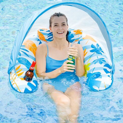 LAYCOL Premium Pool Floats Adult with Canopy - Stylish Pool Lounger - Heavy Duty Pool floaties for Adults - Beach Floats Pool Chair Swimming Pool Accessories for Women Floating with Cup Phone Holder in Kuwait