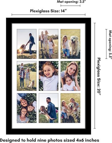 Americanflat 14x20 Collage Picture Frame with Polished Plexiglass - Fits Nine 4x6 Photos or One 14x20 Photo - Gallery Wall Frame Set - Signature Collection - Photo Frame for Wall Display – Black in Saudi Arabia