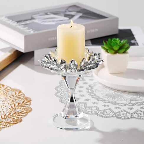 حامل شموع على شكل زهرة اللوتس الكريستال الفضي من YWHL، حامل شموع للشموع الدعامة، حامل عصي شموع زجاجية لتزيين القطعة المركزية للطاولة، حامل شموع على شكل عمود مزخرف لديكور حفلات الزفاف in Kuwait