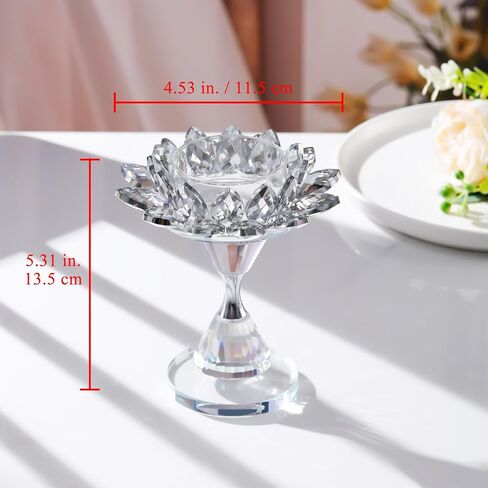 حامل شموع على شكل زهرة اللوتس الكريستال الفضي من YWHL، حامل شموع للشموع الدعامة، حامل عصي شموع زجاجية لتزيين القطعة المركزية للطاولة، حامل شموع على شكل عمود مزخرف لديكور حفلات الزفاف in Kuwait