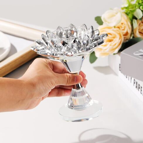 حامل شموع على شكل زهرة اللوتس الكريستال الفضي من YWHL، حامل شموع للشموع الدعامة، حامل عصي شموع زجاجية لتزيين القطعة المركزية للطاولة، حامل شموع على شكل عمود مزخرف لديكور حفلات الزفاف in Kuwait
