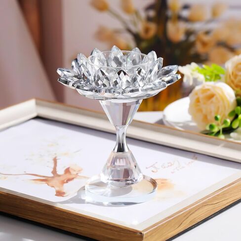 حامل شموع على شكل زهرة اللوتس الكريستال الفضي من YWHL، حامل شموع للشموع الدعامة، حامل عصي شموع زجاجية لتزيين القطعة المركزية للطاولة، حامل شموع على شكل عمود مزخرف لديكور حفلات الزفاف in Kuwait