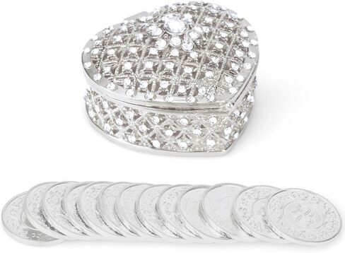 Arras Para Boda Catolica - 13pc Wedding Unity Coins with Diamond Heart Shaped Box, Arras de matrimonio, Wedding Coins for Unity Ceremony Ideas, Arras de boda Catolica,Unity Coins Catholic (Silver) in Saudi Arabia