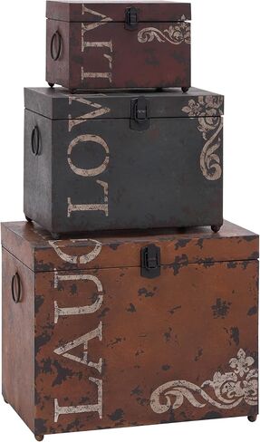 Deco 79 Metal Decorative Box Live Love Laugh Decorative Keepsake Boxes with Hinged Lid, Set of 3 Storage Boxes 16", 12", 9"W, Multi Colored in Saudi Arabia