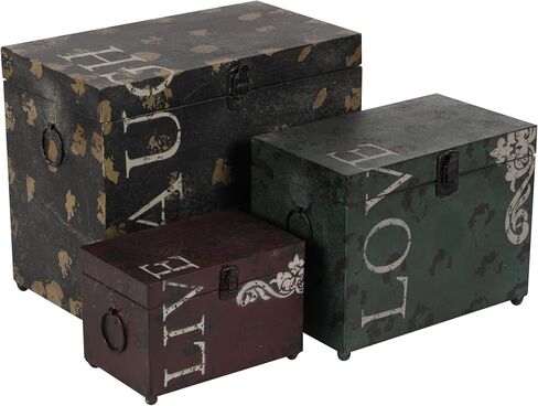 Deco 79 Metal Decorative Box Live Love Laugh Decorative Keepsake Boxes with Hinged Lid, Set of 3 Storage Boxes 16", 12", 9"W, Multi Colored in Saudi Arabia