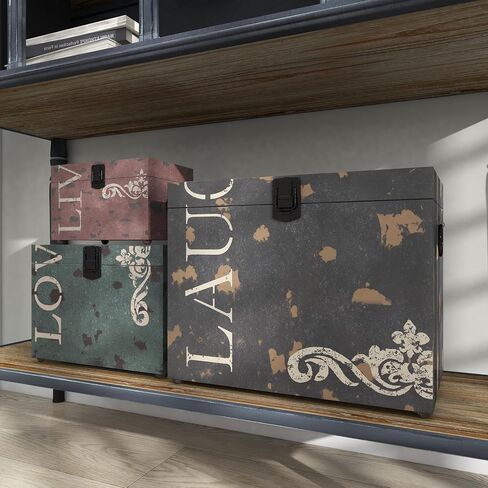 Deco 79 Metal Decorative Box Live Love Laugh Decorative Keepsake Boxes with Hinged Lid, Set of 3 Storage Boxes 16", 12", 9"W, Multi Colored in Saudi Arabia
