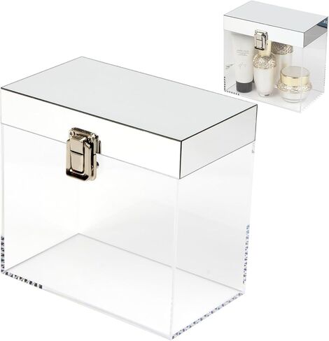 صندوق مكعب من الأكريليك الشفاف مع غطاء، حاويات تخزين مستحضرات التجميل والمجوهرات ذات المرايا، حاويات منظمة، صناديق تغليف هدايا لحفلات أعياد الميلاد وحفلات الزفاف السنوية، 6.7 بوصة × 3.9 بوصة × 6.3 بوصة in Kuwait
