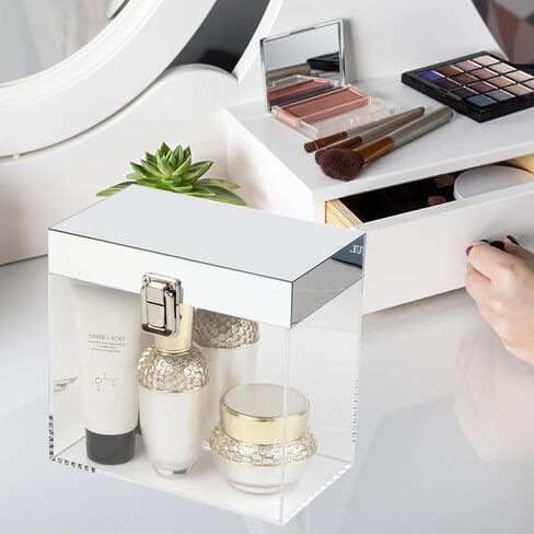 صندوق مكعب من الأكريليك الشفاف مع غطاء، حاويات تخزين مستحضرات التجميل والمجوهرات ذات المرايا، حاويات منظمة، صناديق تغليف هدايا لحفلات أعياد الميلاد وحفلات الزفاف السنوية، 6.7 بوصة × 3.9 بوصة × 6.3 بوصة in Kuwait