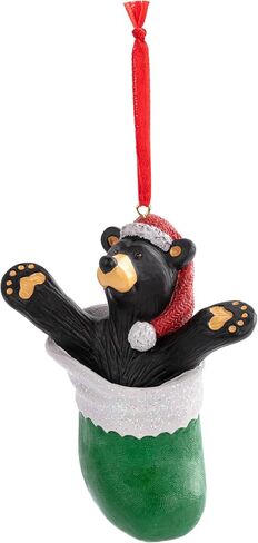 DEMDACO Bearfoots من جيف فليمنج الدب الأسود في تخزين أخضر 3.5 × 3 راتينج مصبوب يدويًا ديكور معلق للعطلات لشجرة عيد الميلاد in Saudi Arabia