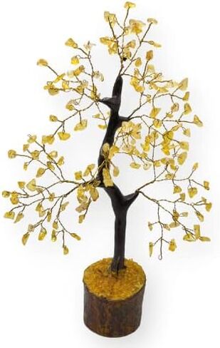 GEMSCITE Gemstone Citrine Tree Size 8" Handmade Feng Shui Figurine Money Bonsai Good Luck Reiki Healing Crystals - Golden Wire - 160 Chips Wala in Saudi Arabia