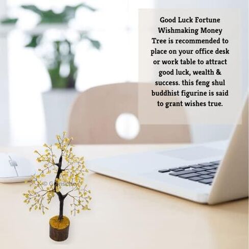 GEMSCITE Gemstone Citrine Tree Size 8" Handmade Feng Shui Figurine Money Bonsai Good Luck Reiki Healing Crystals - Golden Wire - 160 Chips Wala in Saudi Arabia