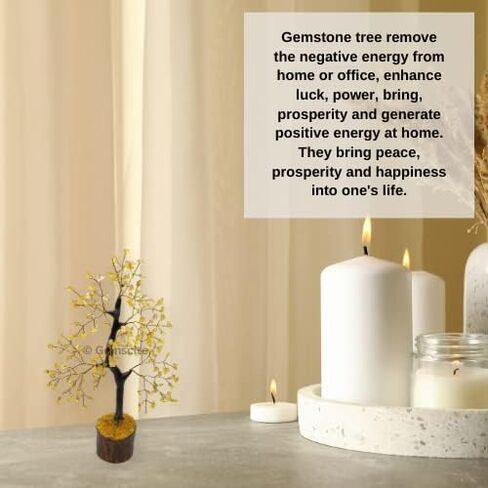 GEMSCITE Gemstone Citrine Tree Size 8" Handmade Feng Shui Figurine Money Bonsai Good Luck Reiki Healing Crystals - Golden Wire - 160 Chips Wala in Saudi Arabia
