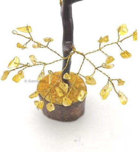 GEMSCITE Gemstone Citrine Tree Size 8" Handmade Feng Shui Figurine Money Bonsai Good Luck Reiki Healing Crystals - Golden Wire - 160 Chips Wala in Saudi Arabia