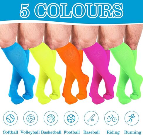 10 أزواج من الجوارب النيون فوق الساق، جوارب واسعة جدًا للقدمين، جوارب تدريب رياضية للوذمة اللمفية لمرضى السكري، جوارب رياضية للجنسين، جوارب نيون كبيرة للنساء والرجال، جوارب عالية للركبة، 5 ألوان in Kuwait