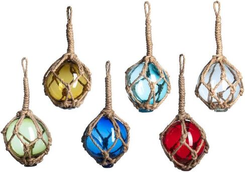 كرة صيد زجاجية يابانية - 3 بوصات متعددة الألوان (6 عبوات) - عوامات زجاجية بحبل - عوامات زجاجية يابانية - زجاج عائم لصيد الأسماك - كرات زجاجية عائمة - ديكور كرة زجاجية عائمة - كرات زجاجية بحرية in Kuwait